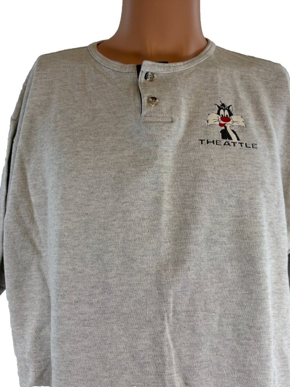 Vintage Sylvester Henley Shirt Mens Size 2XL Gray Looney Tunes Seattle 90s